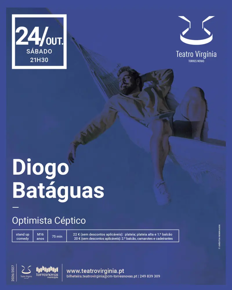 Imagem que acompanha a notícia «TORRES NOVAS - Diogo Batáguas apresenta “Optimista Céptico” no Teatro Virgínia» (Rádio Hertz)