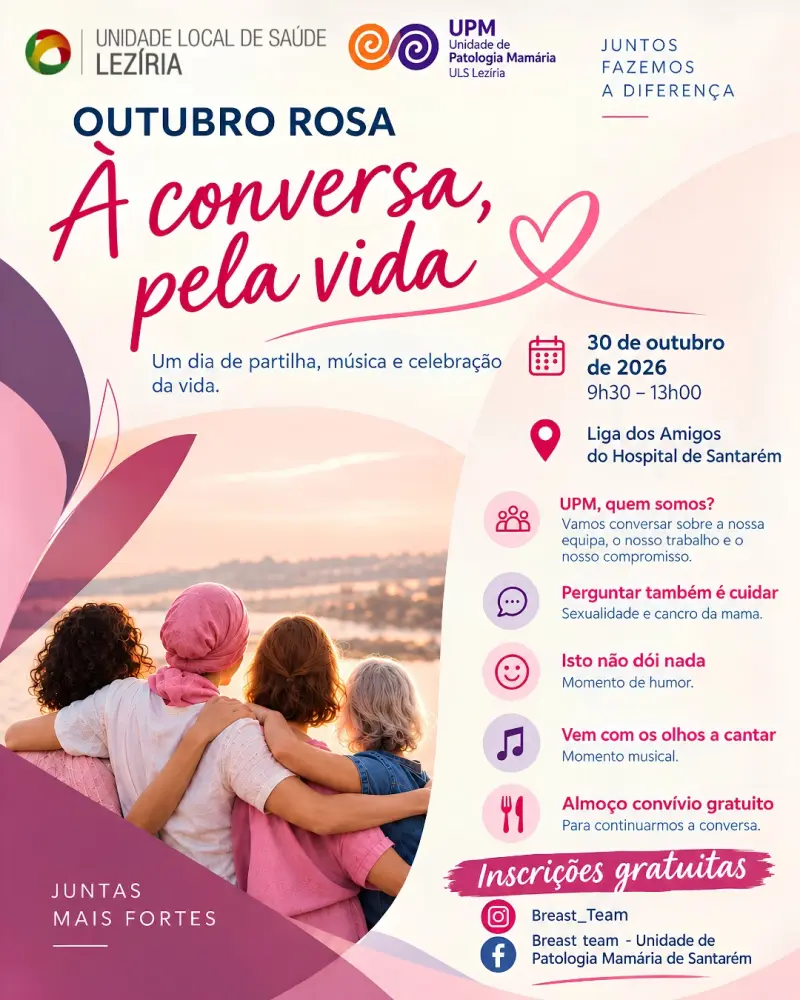 Imagem que acompanha a notícia «SANTARÉM - ULS Lezíria promove encontro “À conversa, pela vida”, no âmbito do Outubro Rosa» (Rádio Hertz)