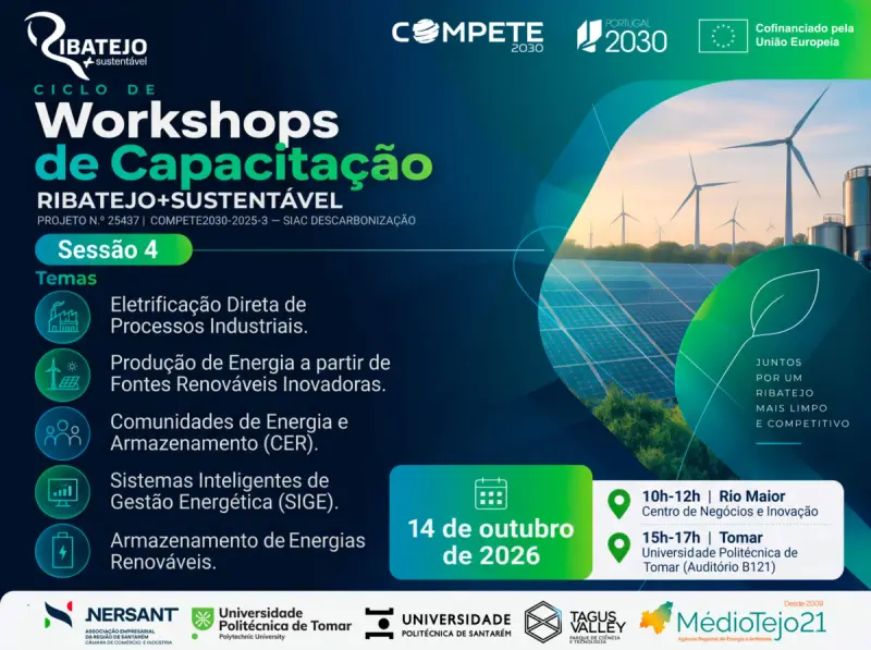 Imagem que acompanha a notícia «Rio Maior e Tomar recebem workshops gratuitos sobre transição energética nas empresas» (RCA Ribatejo)